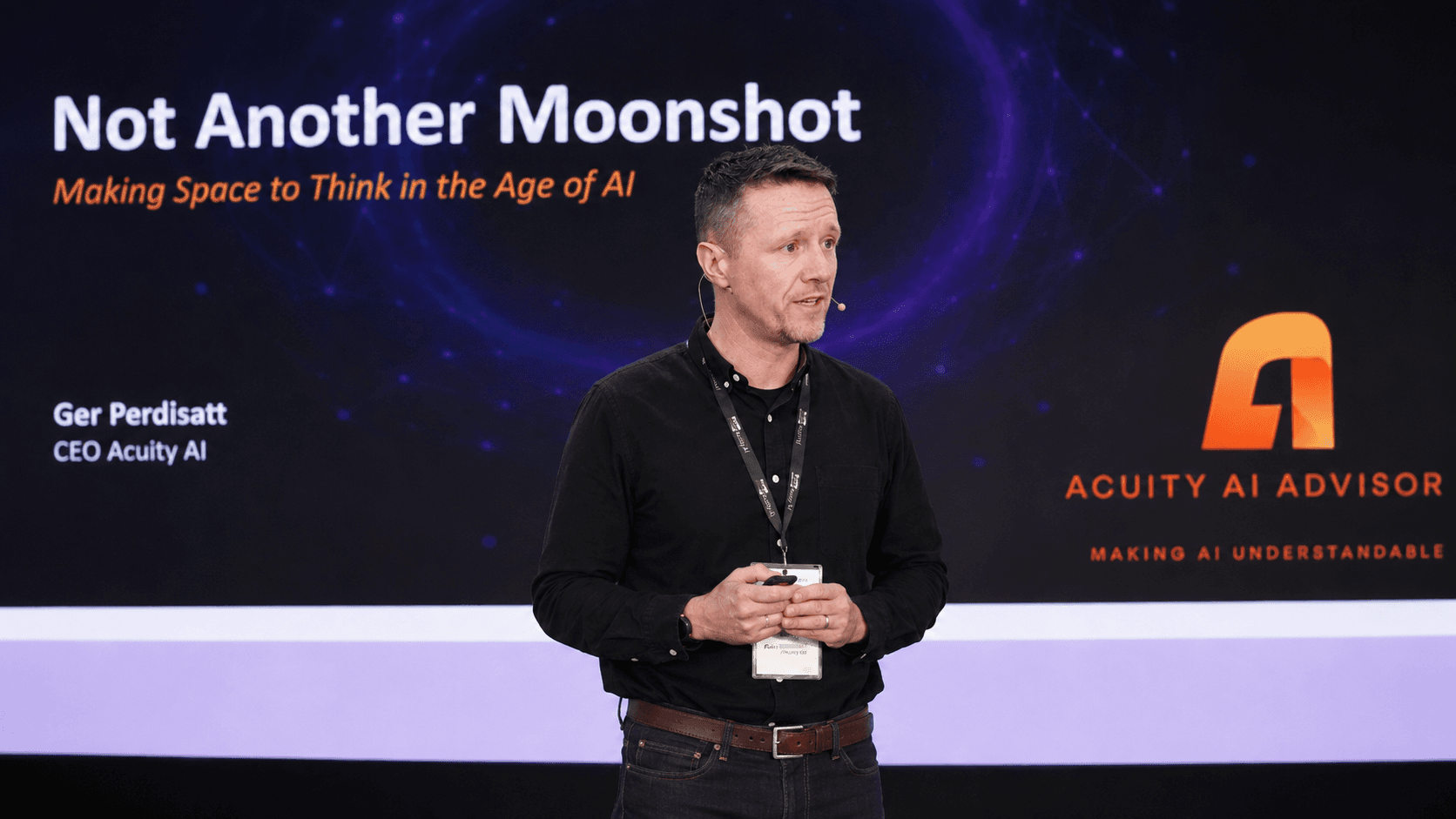 Ger Perdisatt presenting Not Another Moonshot — Making Space to Think in the Age of AI at AICON