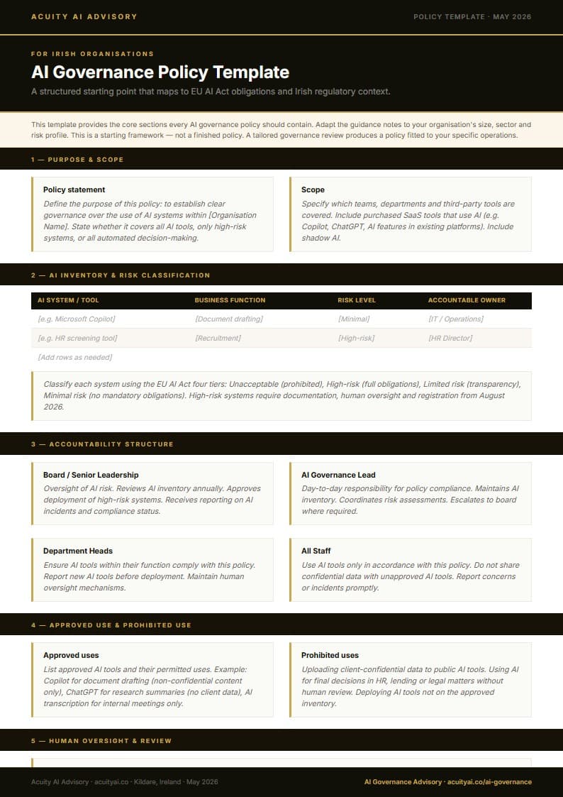 Modest Framework AI Governance Consultant Ireland — Framework Live in 4 Weeks | Acuity